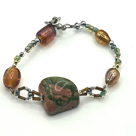 Vintage Jewelry - Vintage Unakite Natural Stone Bracelet